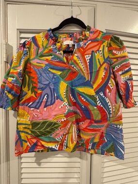 Sugarlips Girls Tropical Ruffle Neck Top - Multicolor